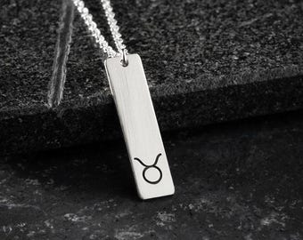925 Sterling Silber Taurus Horoskop Halskette, Taurus Anhänger, Astrologie Symbol Schmuck, Sternzeichen Geschenk für Männer und 65 cm Kette