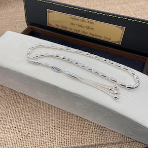 Personalized Silver Rosary, 925 Sterling Silver Tasbih, Gümüş Tesbih, Silver Tasbeeh,  Gift For Him, Gift for Love, Personalized Box