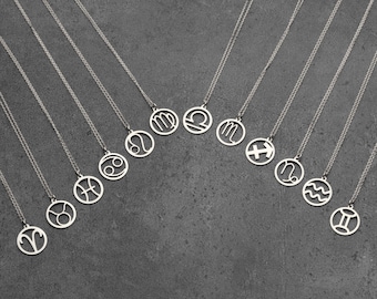 Sterling Silver Zodiac Necklace for Women, Zodiac Sign Necklace, Horoscope Jewelry, Dainty Silver Necklace, Birthday Gift for Her Chain 45cm