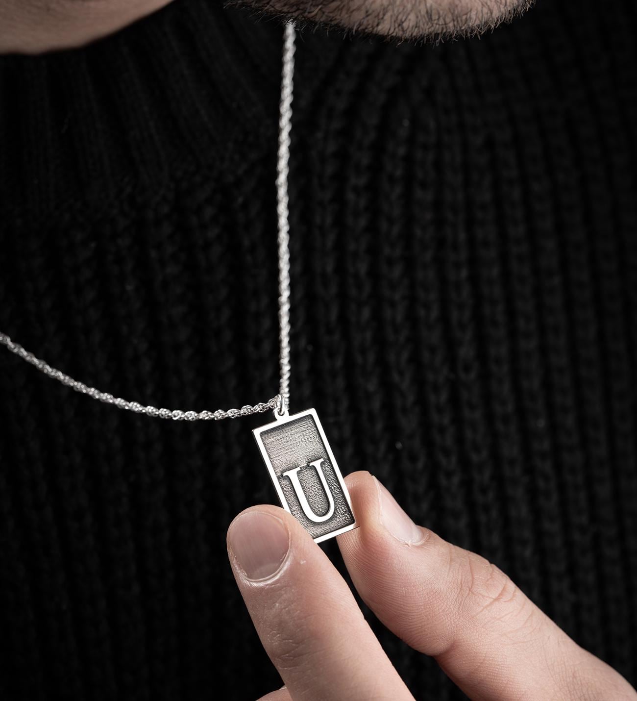 925 Sterling Silver Letter U Necklace Men's Special Design and