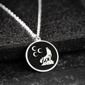 925 Silver Bozkurt Wolf Necklace: Men&#39;s Crescent Pendant (65cm Chain)