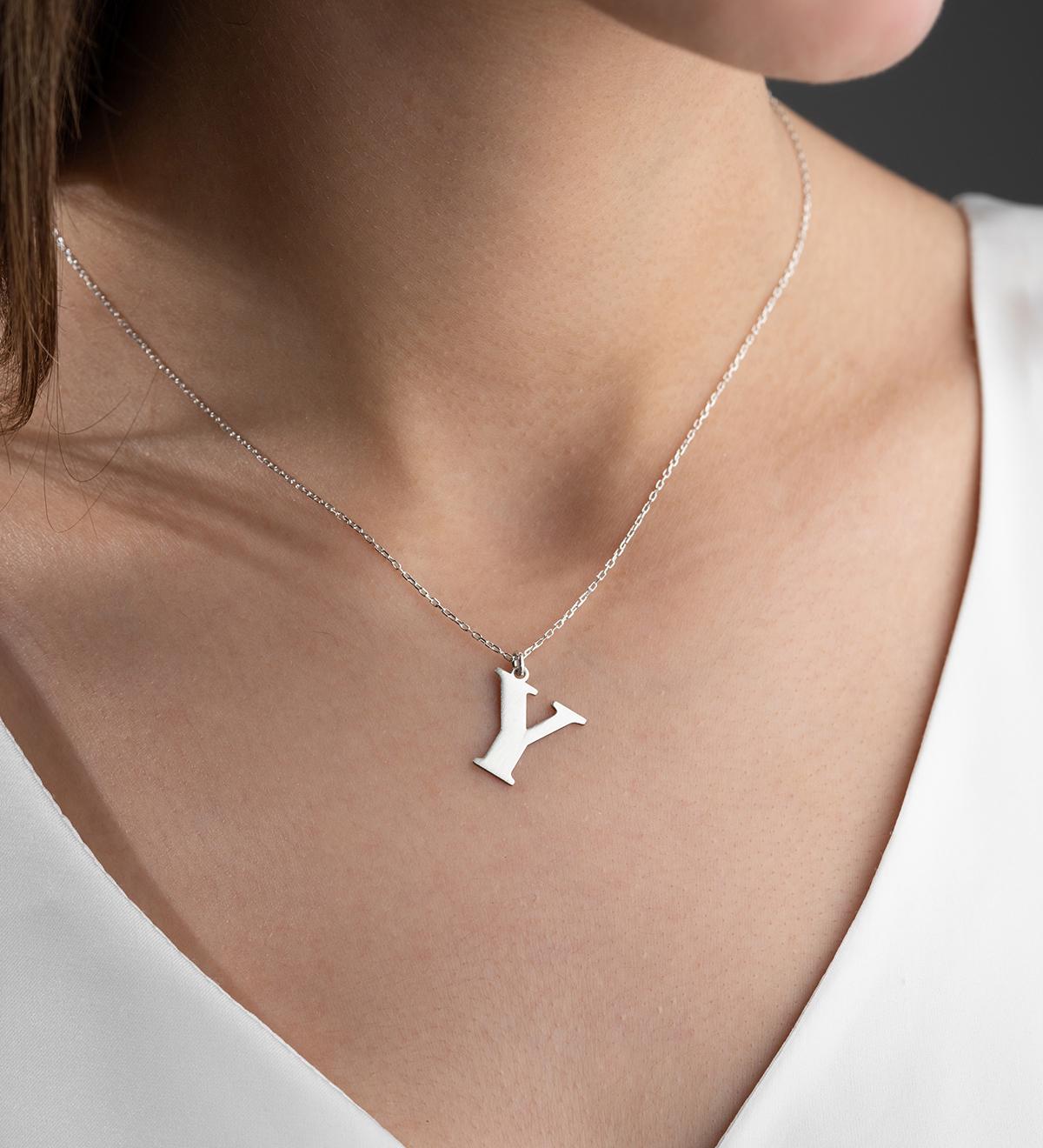Sterling Silver Letter Y Necklace: Initial Pendant (40+5cm Chain 