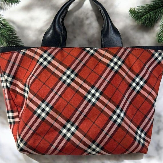 Burberry Blue Label Red Nova Check Vintage Mini Tote With COA 