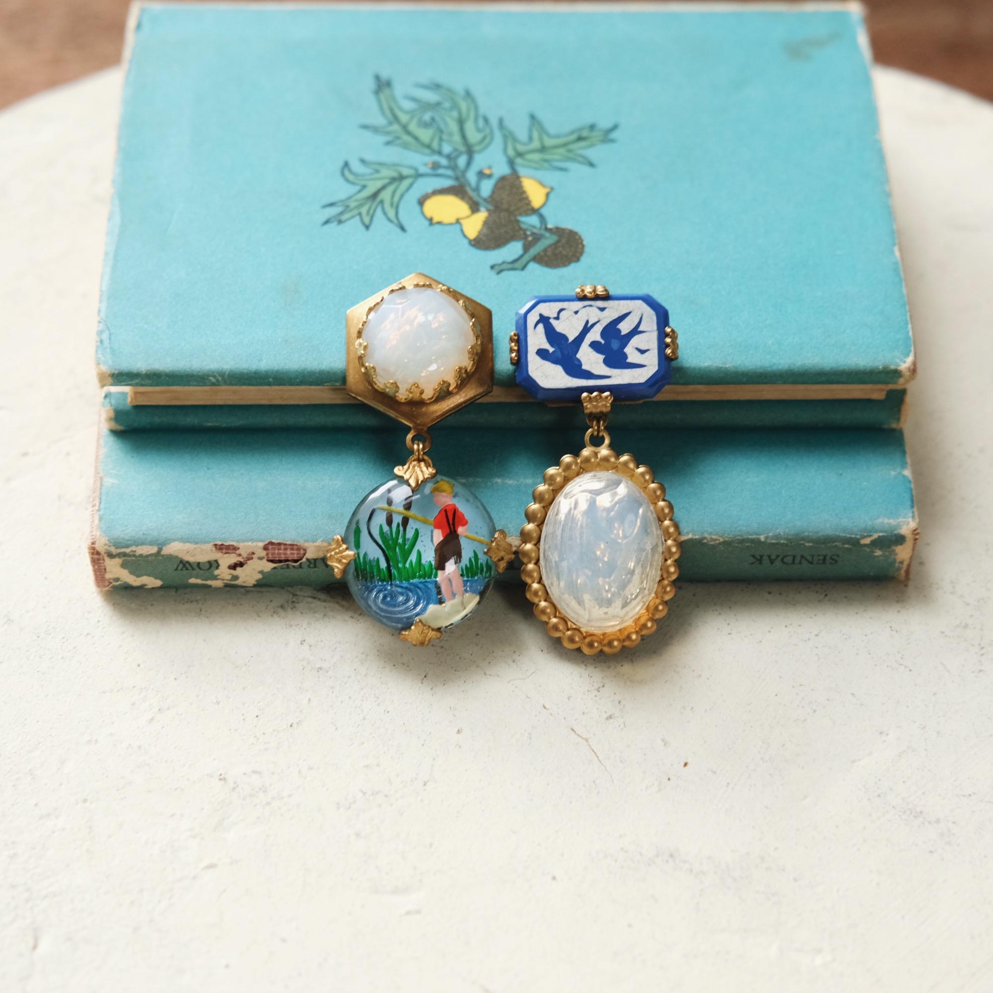 Vintage wedgwood blue jasperware earrings gold - Etsy 日本