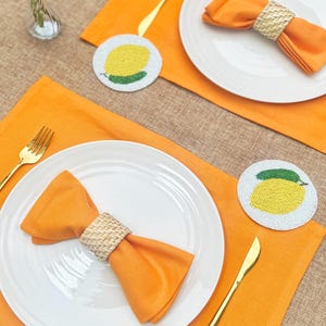 Orange Linen Cotton Placemat  | Rectangle Cotton Place mats | Washable Table mats | Matching Napkin Placemat | Summer Table linen Set