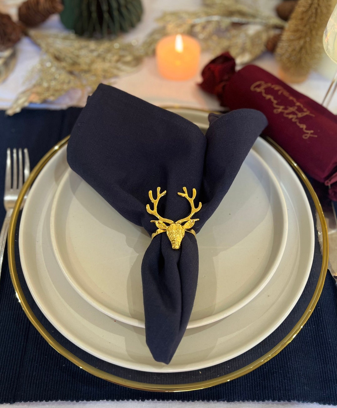 6 Pack Luxury Reindeer Napkin Rings Christmas Table Decor Etsy