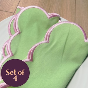 Katoenen servetten met sint-jakobsschelp | Mintgroene en roze katoenen servetten | Wasbare katoenen servetten | Set van 4 heldere servetten | Set van 4 servetten