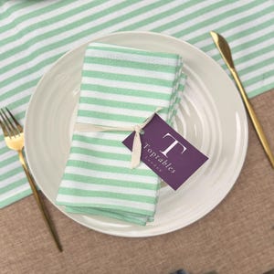 Green Stripe Linen Napkins | Stripe Reusable Napkins | Washable Cloth Napkins | Square Fabric Napkins | Cotton Napkins