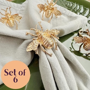Gold Bee Tableware | Set of 6 Honey Bee Napkin holder | Bumble Bee Gifts | Nature Table Setting | Bee Gift | Cute Bee Napkin Ring