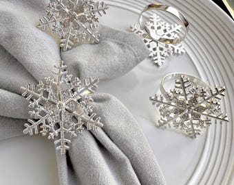 Ensemble De Serviettes Et Anneaux - Noël - 16 Pièces - Flocon De Neige - Renne - Doré - Maison