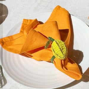 Lemon Yellow Napkin Ring | Yellow Napkin Holder | Fruit Napkin Ring | Summer Table Decor | Statement Napkin Ring | Beaded Napkin Ring