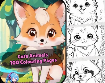 Cute Animals Colouring Book, 100 pages of adorable animals to print at home or colour digitally! Kawaii images,