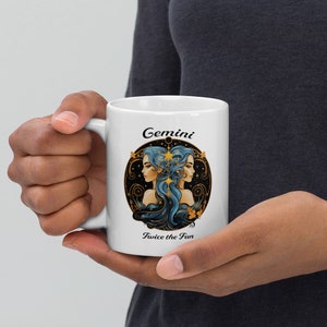 Gemini Mok - Wit glanzend, Zodiac Sign Gift, Star Sign Mok, Constellation Cup, Astrologie Gift, Astrologie Mok, Gemini Gift