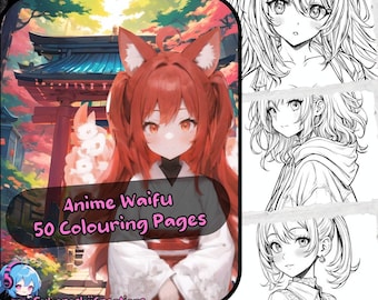 Anime Colouring Waifu Edition, Vol 1, 50 Colouring Pages, print at home, color digitally, Manga book, Cute girl, Sexy women, gorgeous female