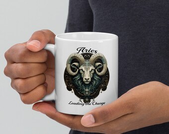 Tazza Ariete - Bianco lucido, Regalo del segno zodiacale, Tazza del segno zodiacale, Coppa della costellazione, Regalo astrologico, Tazza astrologica, Regalo Ariete