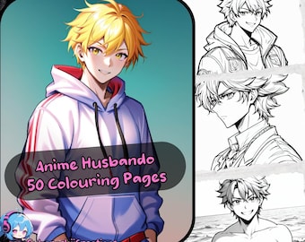 Husbando Edition, Anime Colouring book PDF & JPEG - 50 Colouring Pages, print at home, colour digitally, attractive men, sexy male,