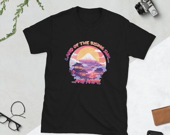 T-shirt anime - Terra degli anime, maglietta Otaku, maglietta nerd, design in stile manga, Giappone, giapponese, Sol Levante, Monte Fuji, Tempio, Pagoda
