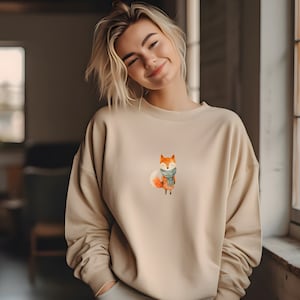 Fox Print Sweatshirt, Cozy Fox Sweater, Fox Winter Sweatshirts, Fox Print Hoodie, Minimalist Sweater, Adorable Fox Sweaters, Cute Sweater