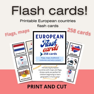 Flash Card European Countries for learning Geography in funny way