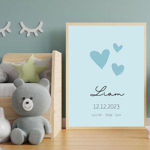 Herzi's Babyname - Personalisiertes Geschenk Poster Patenkind  Deko Baby  Geburt Geburtsdaten Eltern Hochzeit Umzug Geburtstag Babyzi