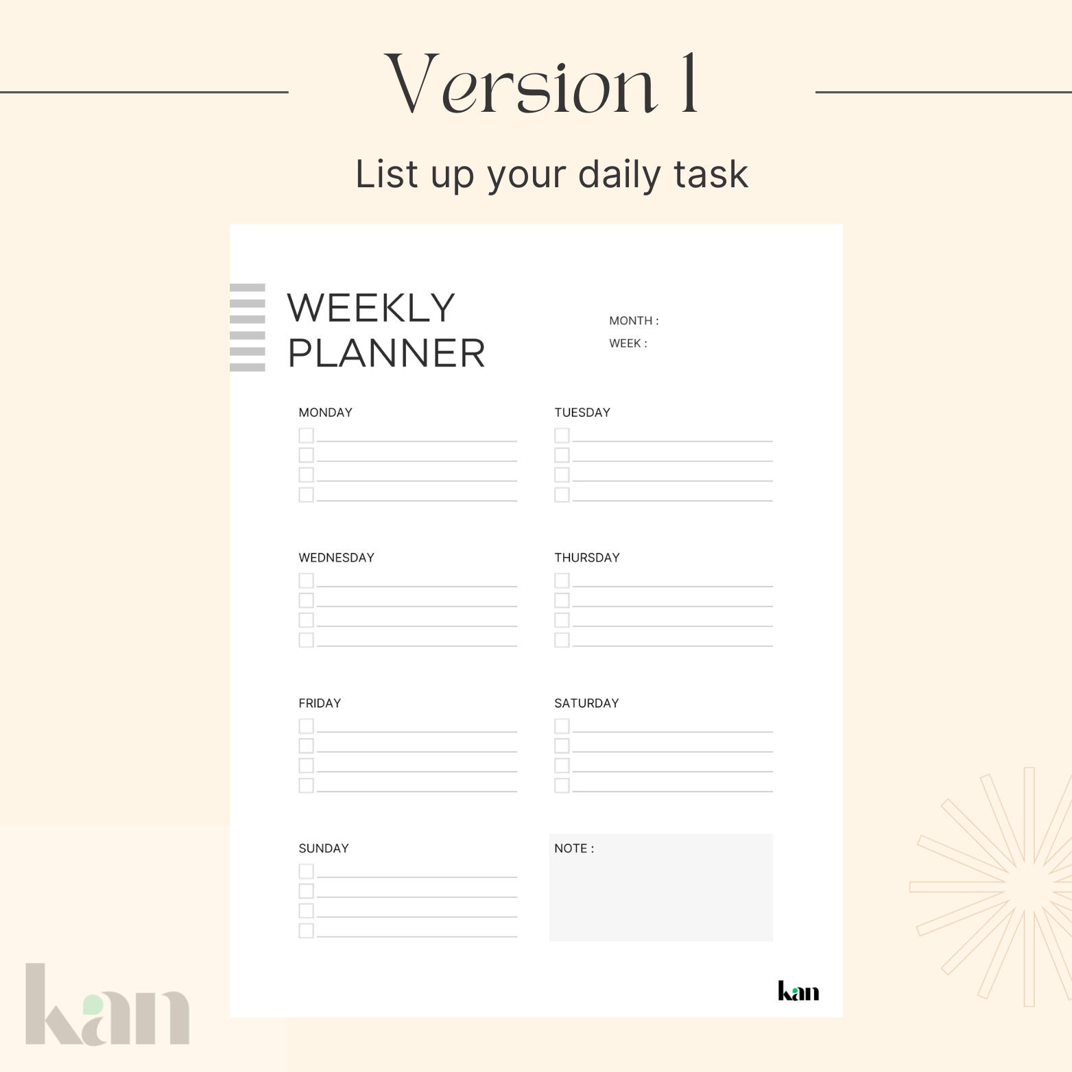Weekly Planner Printable, Minimalist Weekly Schedule, Week at a Glance ...