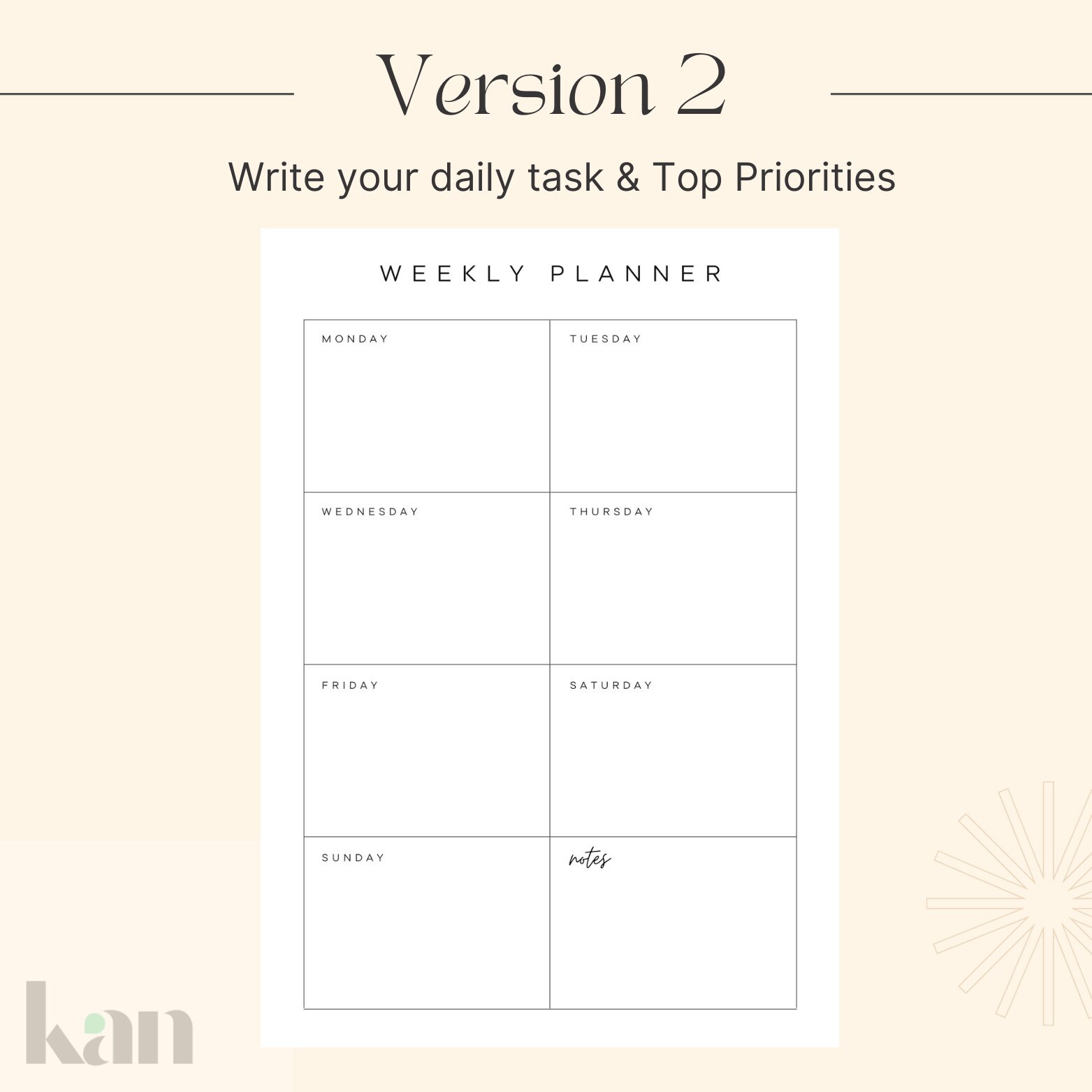 Weekly Planner Printable, Minimalist Weekly Schedule, Week at a Glance ...