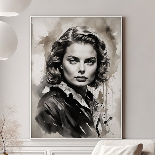 Aquarelle Ingrid Bergman - actrice hollywoodienne classique - oeuvre d'art murale numérique - téléchargement immédiat