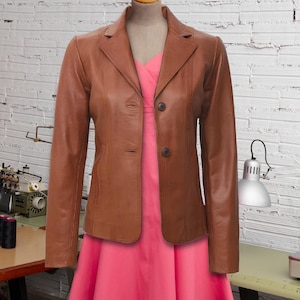 Veste en cuir pour femme, coupe ajustée, manteau en cuir véritable, veste motard, manteau marron pour femme, tenue personnalisée, blazer en cuir véritable, vestes, cadeau de fête des mères