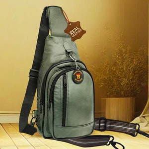 Bolso bandolera de cuero genuino para hombre con correa adicional, bolso de cuero, mochila de cuero para mujer, bolso bandolera, bolso de pecho, regalo para el Día del Padre.