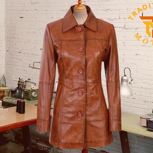 Veste en cuir marron pour femme blazer en cuir souple veste motard long manteau d'extérieur pour femme véritable cadeau de fête des mères en cuir véritable