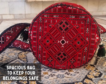 Balochi Embroidery Small Circle Crossbody Bag Canvas Bag Charm Stylish Handbag Shoulder Bag in Unique Traditional Design - Gifts For Mom