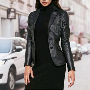 Veste en cuir noire pour femme, manteau en cuir de mouton sur mesure pour blazer femme, veste de motard coupe slim, veste aviateur, cadeau fête des mères