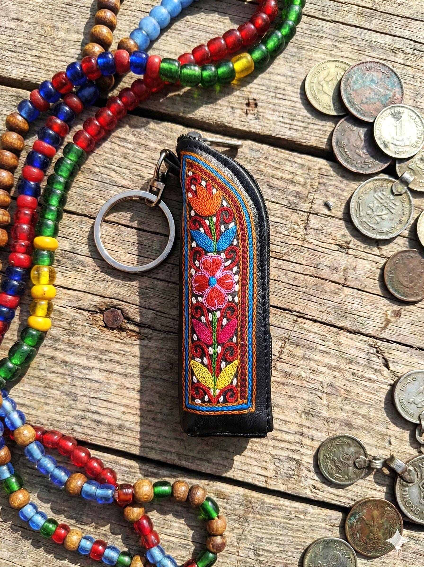 Floral Lipstick Case Lipstick Holder Keychain Hand Embroidery Leather Travel Cosmetic Stocking Stuffers
