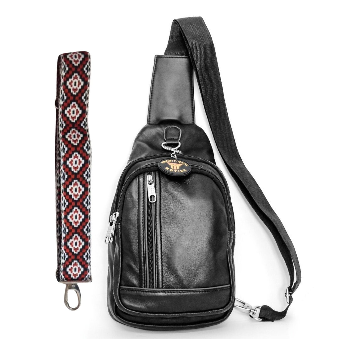 Genuine Leather Crossbody Sling Bag - Metallic Blue, Adjustable Strap For Men & Women