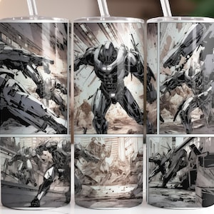 Mech Anime Manga Comic Book Panel Design 20 oz Skinny Tumbler Sublimation Design, Straight & Tapered Tumbler Wrap, Digital Download PNG