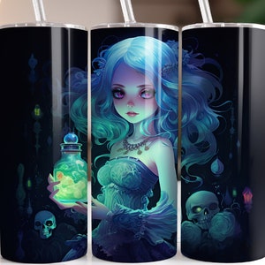 Halloween Tumbler Cursed Girl 20 oz Skinny Tumbler Sublimation Design, Straight & Tapered Tumbler Wrap, Instant Digital Download PNG