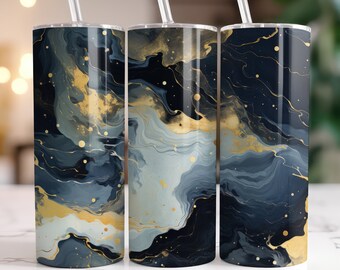 Black and Gold Marbled Wrap 20 oz Skinny Tumbler Sublimation Design, Straight & Tapered Tumbler Wrap, Instant Digital Download PNG