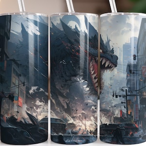 Anime Manga Kaiju Monster 20 oz Diseño de sublimación de vaso flaco, envoltura de vaso recto y cónico, descarga digital instantánea PNG