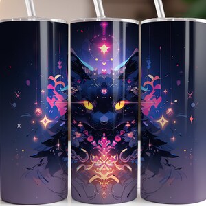 Anime Manga Mystical Cat Cyberpunk 20 oz Skinny Tumbler Sublimation Design, Straight & Tapered Tumbler Wrap, Instant Digital Download PNG