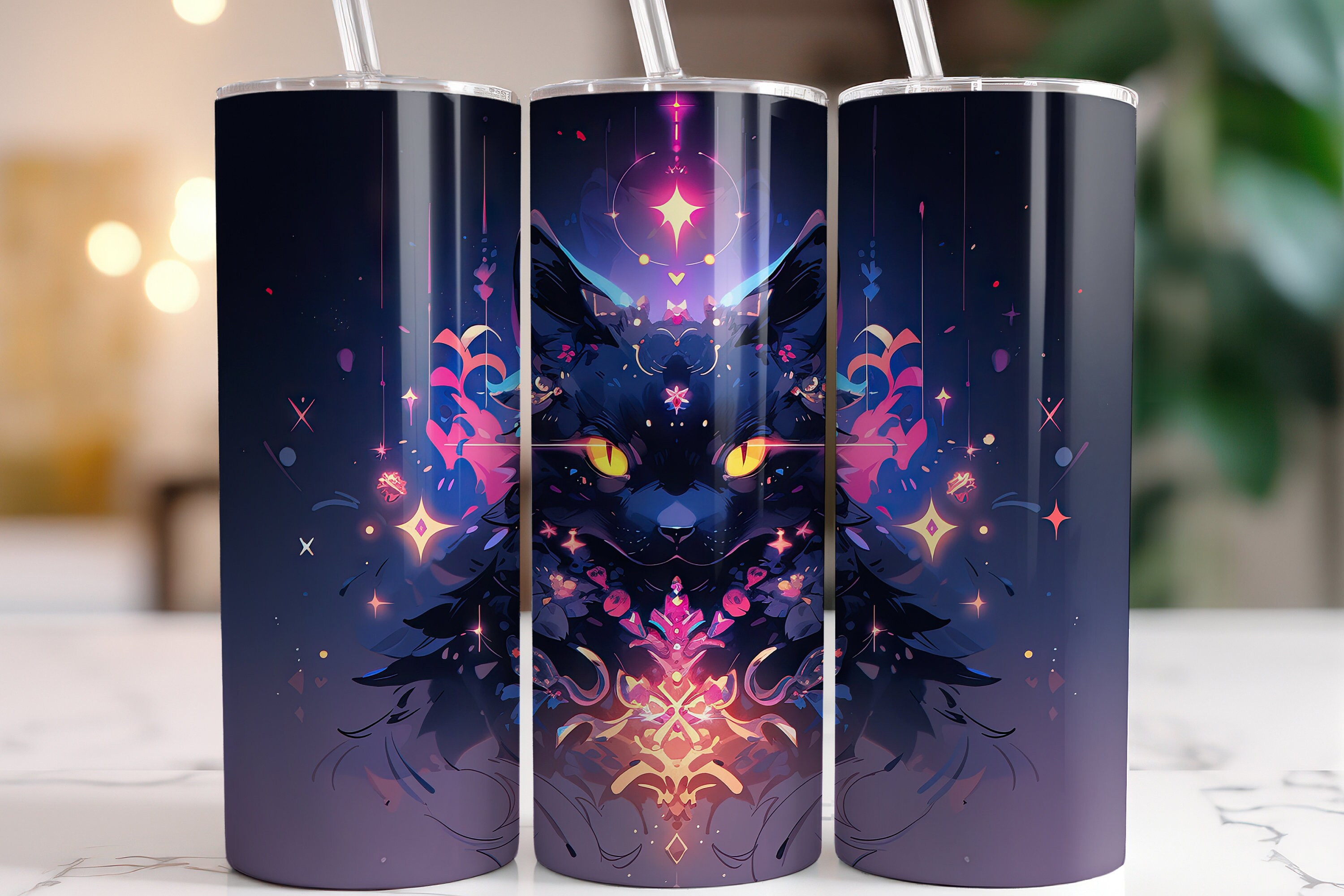 Anime Manga Mystical Cat Cyberpunk 20 oz Skinny Tumbler Sublimation Design, Straight & Tapered Tumbler Wrap, Instant Digital Download PNG