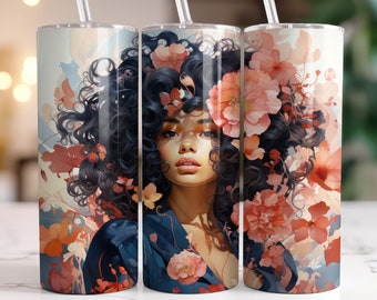 Anime Manga Flower Girl 20 oz Skinny Tumbler Sublimation Design, Straight & Tapered Tumbler Wrap, Instant Digital Download PNG