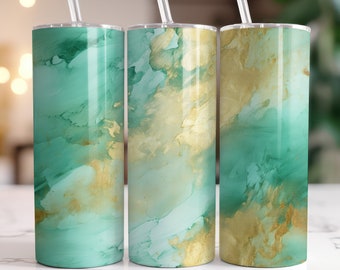 Teal and Gold Marbled Wrap 20 oz Skinny Tumbler Sublimation Design, Straight & Tapered Tumbler Wrap, Instant Digital Download PNG
