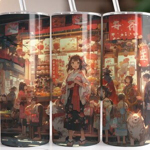 Anime Manga Night Market Festival 20 oz Skinny Tumbler Sublimation Design, Straight & Tapered Tumbler Wrap, Instant Digital Download PNG