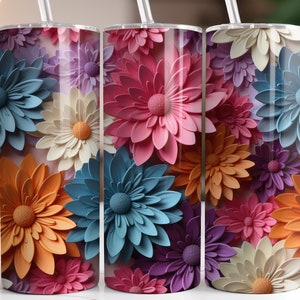 3D Flower Wrap 20 oz Skinny Tumbler Sublimation Design, Straight & Tapered Tumbler Wrap, Instant Digital Download PNG, 3D Floral Tumbler