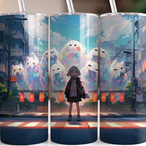 Anime Manga Horror Girl 20 oz Skinny Tumbler Sublimation Design, Straight & Tapered Tumbler Wrap, Instant Digital Download PNG