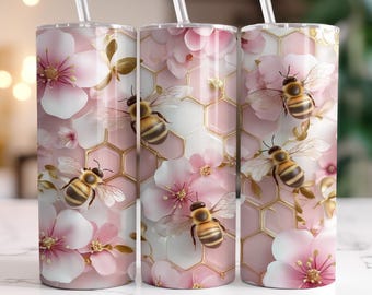 3D Honeybee Honeycomb 20 oz Skinny Tumbler Sublimation Design, Straight & Tapered Tumbler Wrap, Instant Digital Download PNG 30oz
