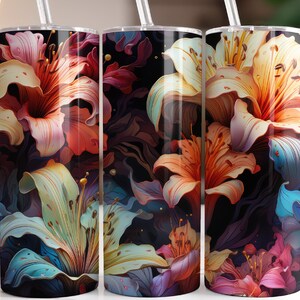 3D Lily Flowers 20 oz Skinny Tumbler Sublimation Design, Straight & Tapered Tumbler Wrap, Instant Digital Download PNG, 3D Floral Tumbler