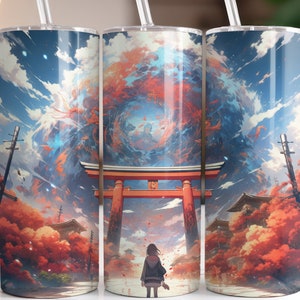 Anime Manga Japanese Torii Gate 20 oz Skinny Tumbler Sublimation Design, Straight & Tapered Tumbler Wrap, Instant Digital Download PNG