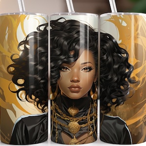 Anime Manga African Queen 20 oz Skinny Tumbler Sublimation Design, Straight & Tapered Tumbler Wrap, Instant Digital Download PNG