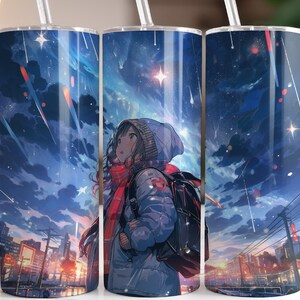 Anime Manga Mystical Starry Night 20 oz Diseño de sublimación de vaso flaco, envoltura de vaso recto y cónico, descarga digital instantánea PNG
